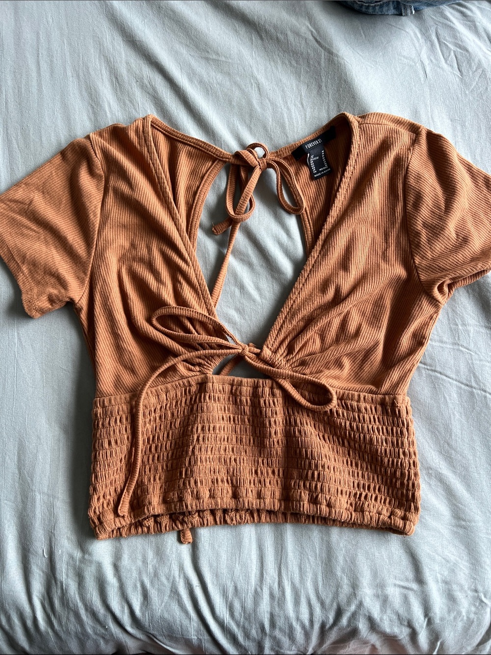 Forever 21 Rust Tie-Back Ribbed Crop Top
